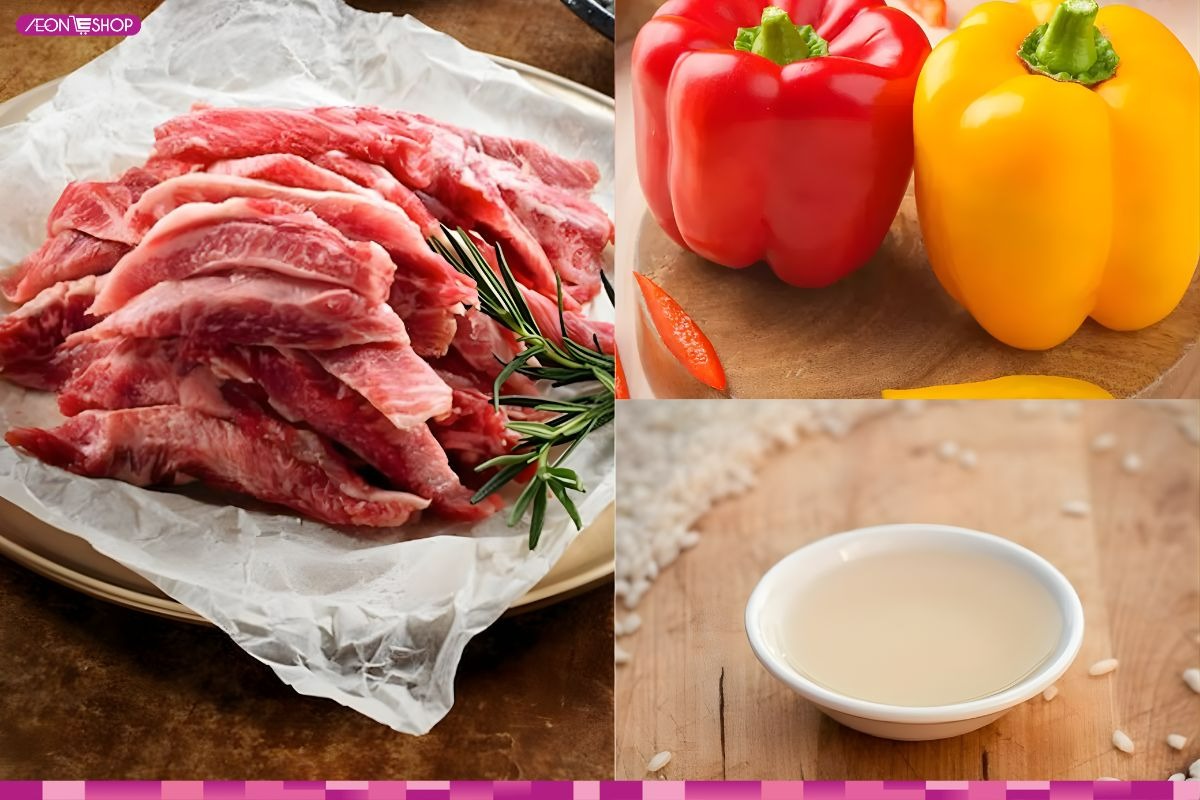 Nguyên liệu làm món thịt bò xào ớt chuông chua ngọt