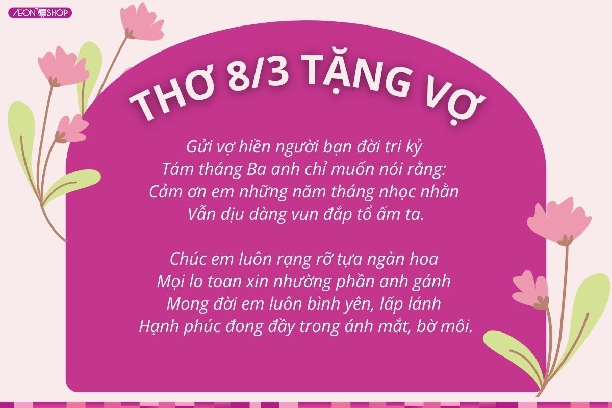 Thơ dành tặng vợ ngày 8/3 vô cùng ngọt ngào