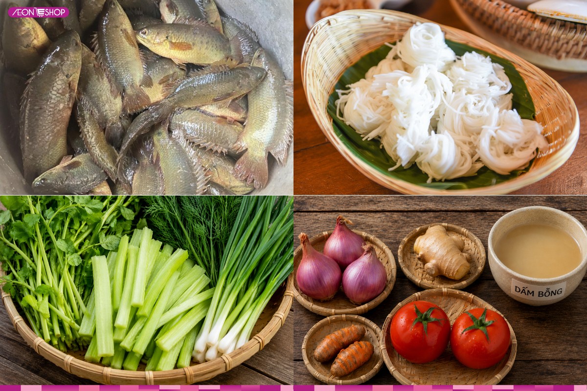 Nguyên liệu làm món bún cá rô đồng