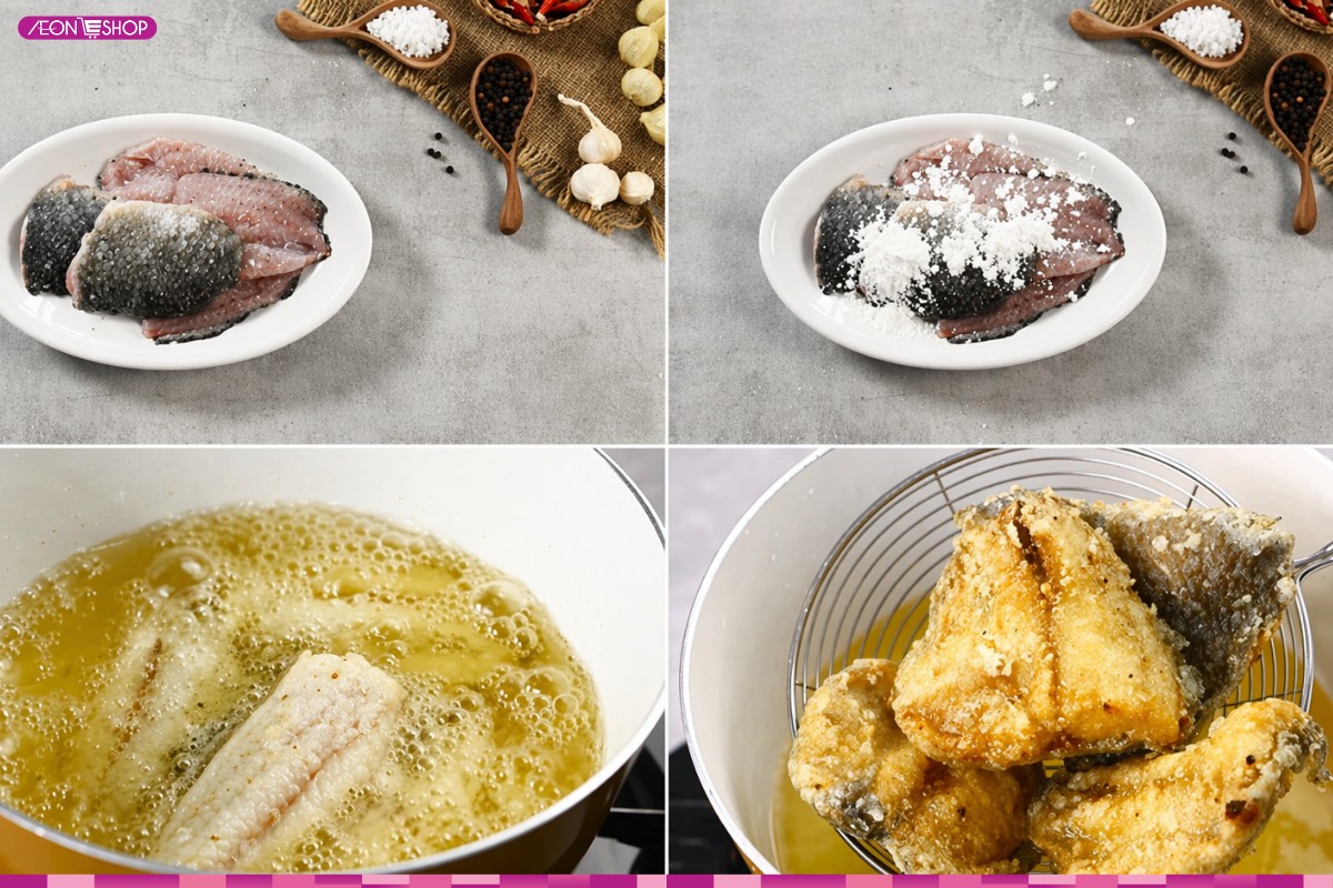 Chiên giòn thịt cá rô đồng đã phi lê