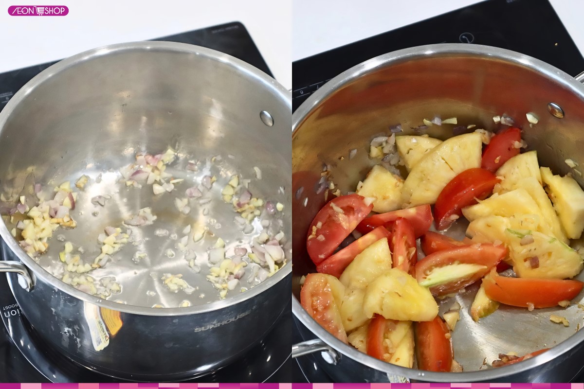 Phi hành và xào cà chua, thơm