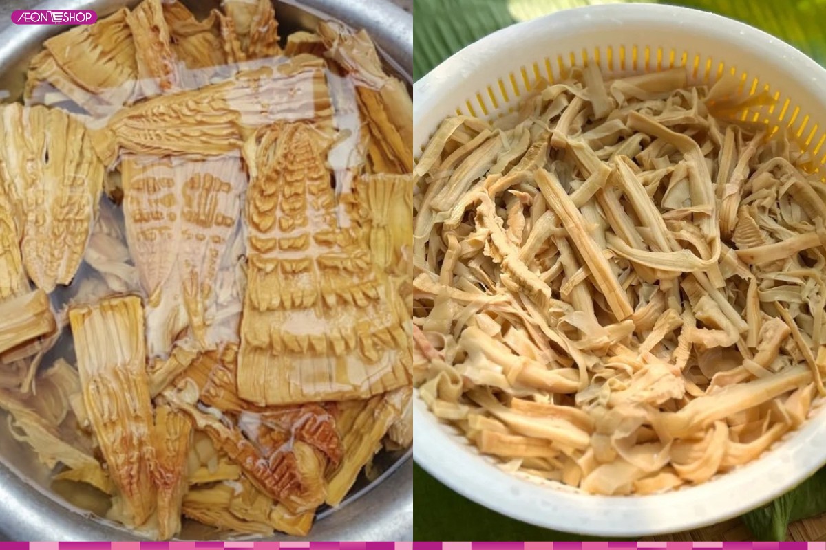 Ngâm măng trong 24h rồi luộc và tước thành sợi