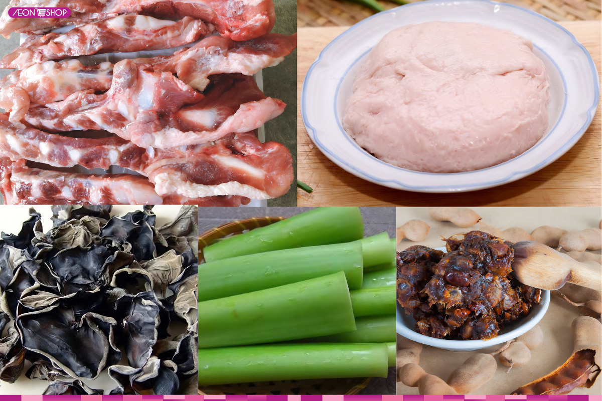 Nguyên liệu làm món bún sườn chua https://ibb.co/hRPbpBg9 