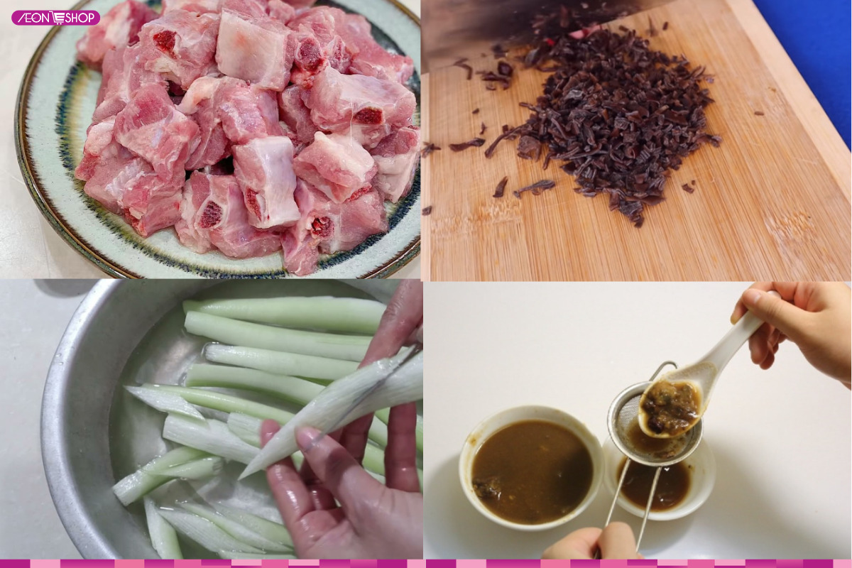 Sơ chế các nguyên liệu làm bún sườn chuahttps://ibb.co/HTnK9h3G 