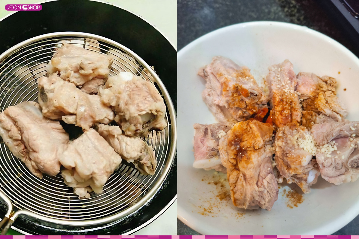 Chần sườn qua nước sôi sau đó ướp sườn sẽ thấm giá vị và ngon hơnhttps://ibb.co/bgLzMzWF 