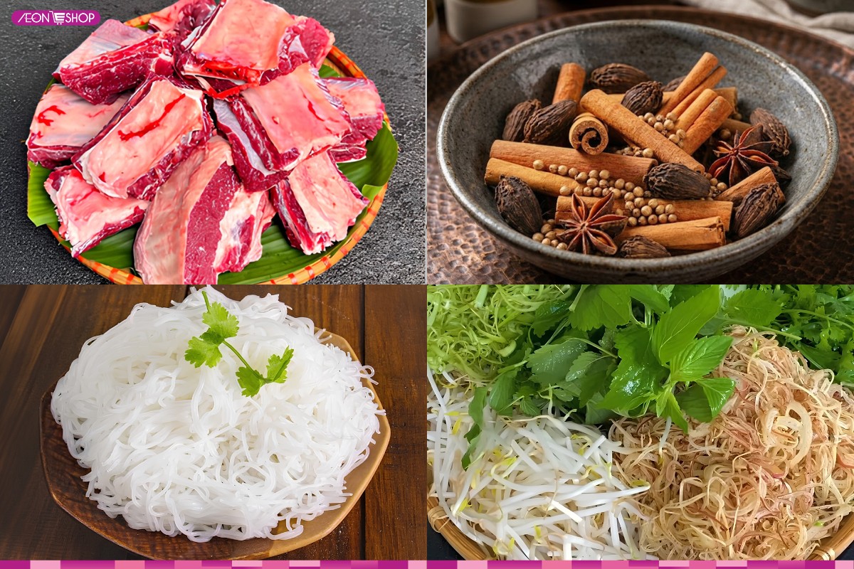 Các nguyên liệu nấu bún xương bò