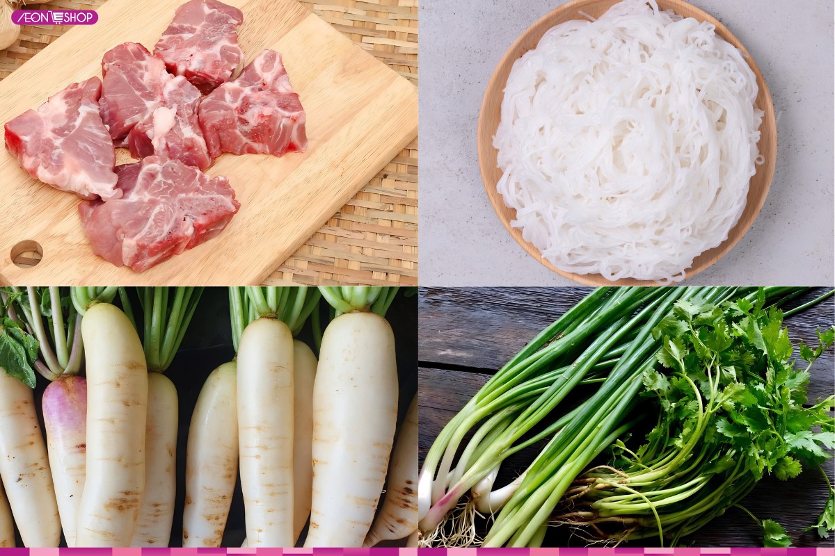 Chuẩn bị nguyên liệu nấu bún xương heo