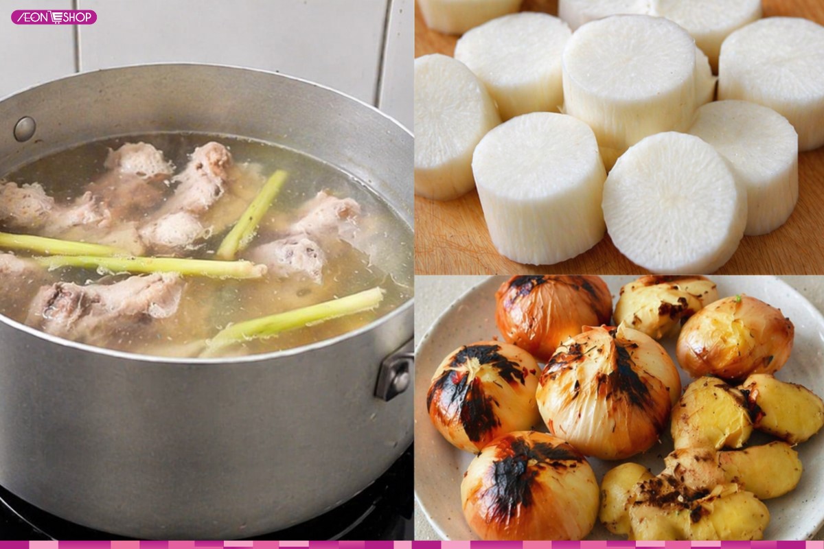 Sơ chế các nguyên liệu nấu nước dùng bún