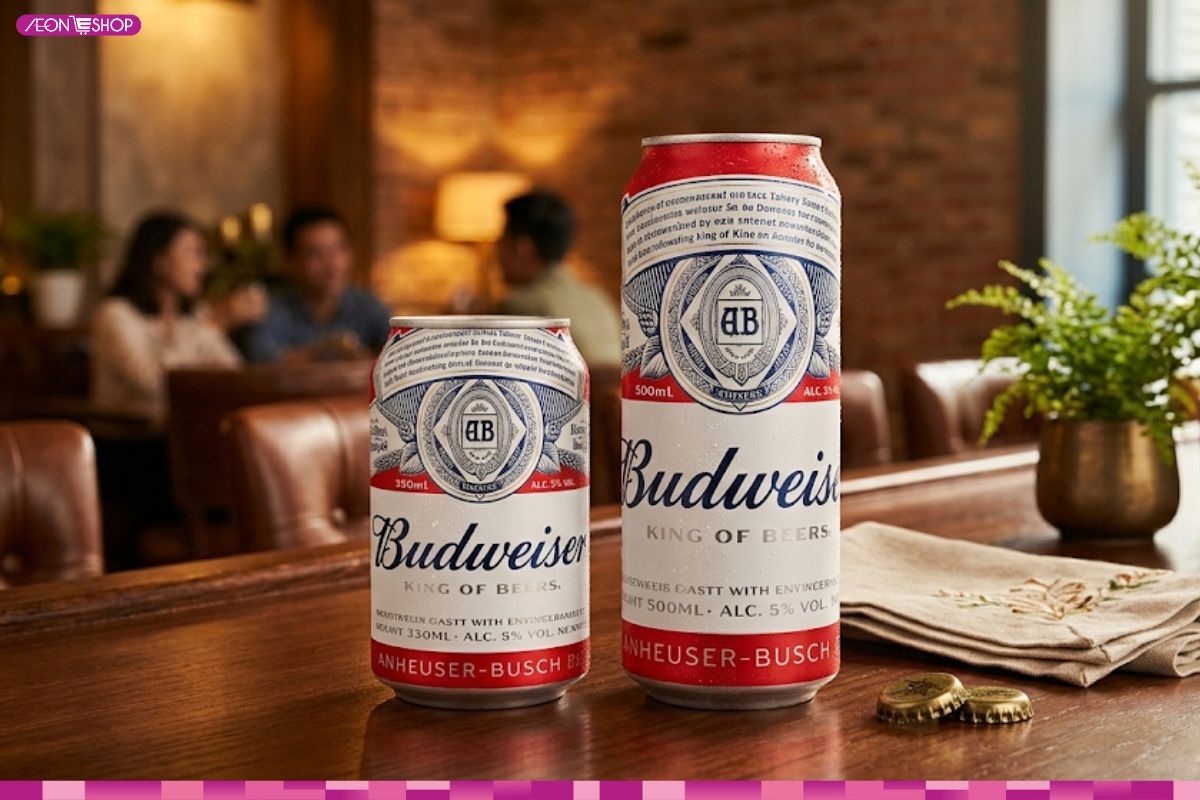 Giá bán bia Budweiser lon cao dao động từ 21.000đ/lon 330ml và 30.000đ/lon 500ml