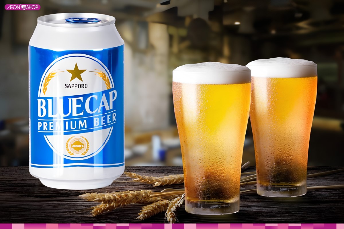 Nổi bật với màu xanh tươi mát, bia Sapporo Blue Cap có giá từ 14.000đ/lon 330ml