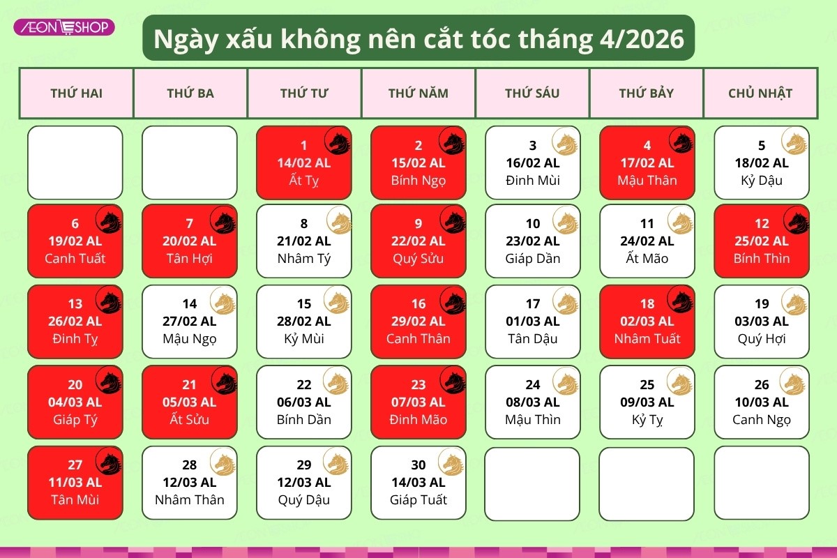 Ngày xấu không nên cắt tóc trong tháng 4/2026