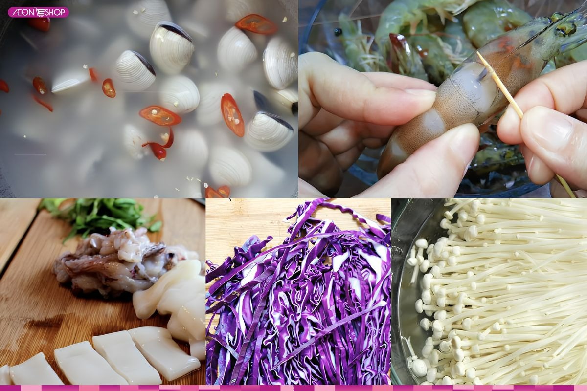 Sơ chế hải sản và các loại rau