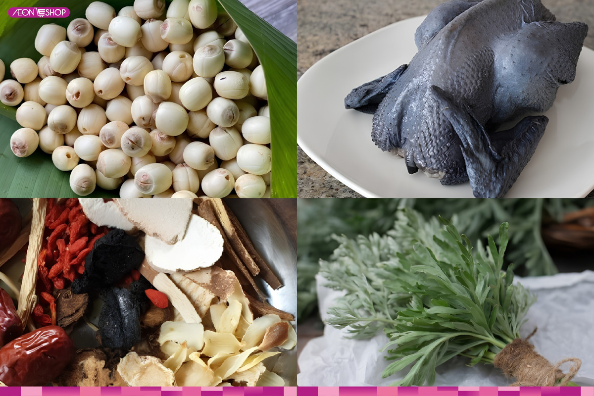 Nguyên liệu nấu mì gà tần ngải cứu