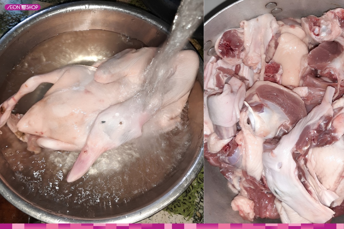 Sơ chế khử mùi hôi vịt sau đó chặt thành miếng nhỏ vừa ăn