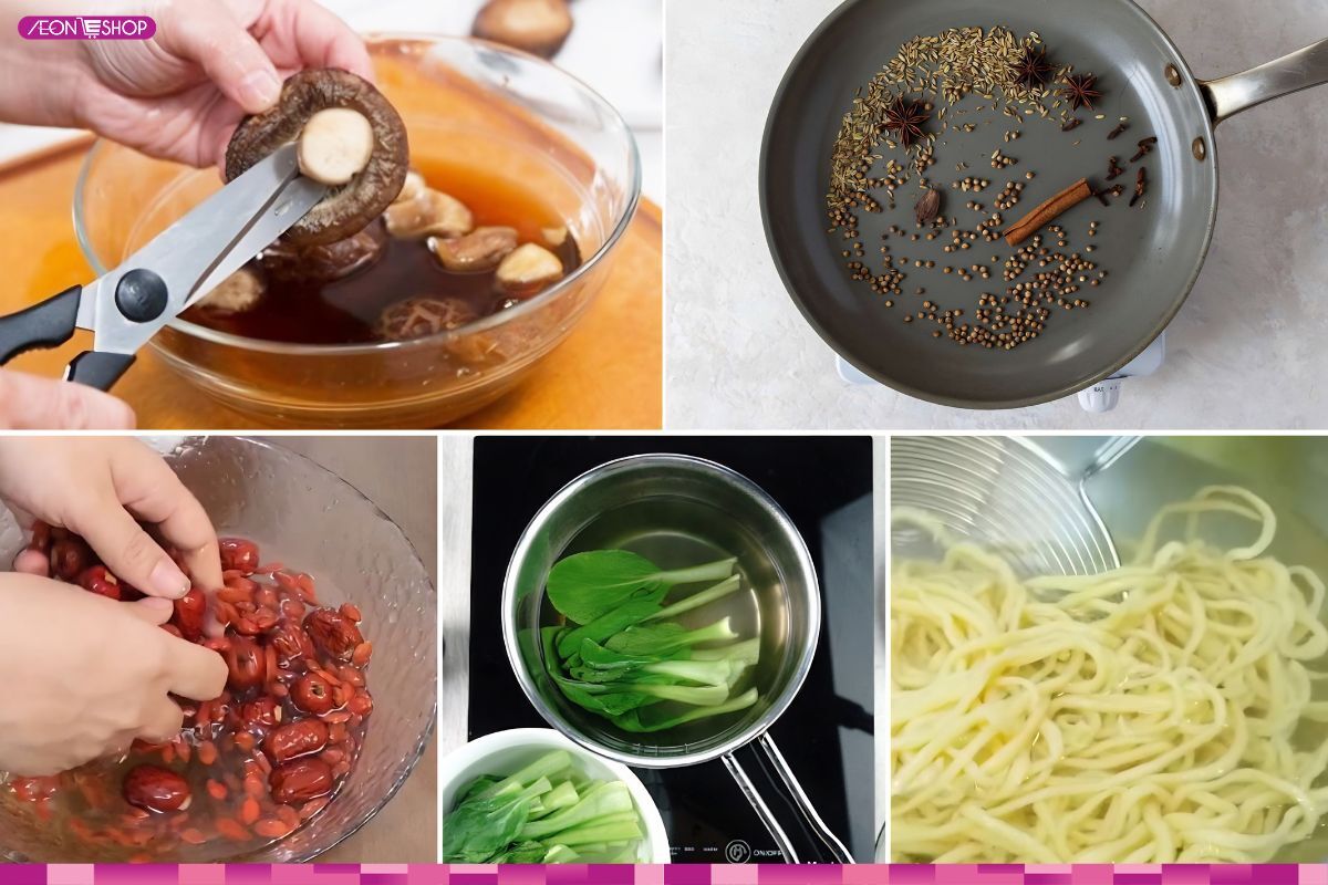 Sơ chế các nguyên liệu khác cho món mì vịt tiềm