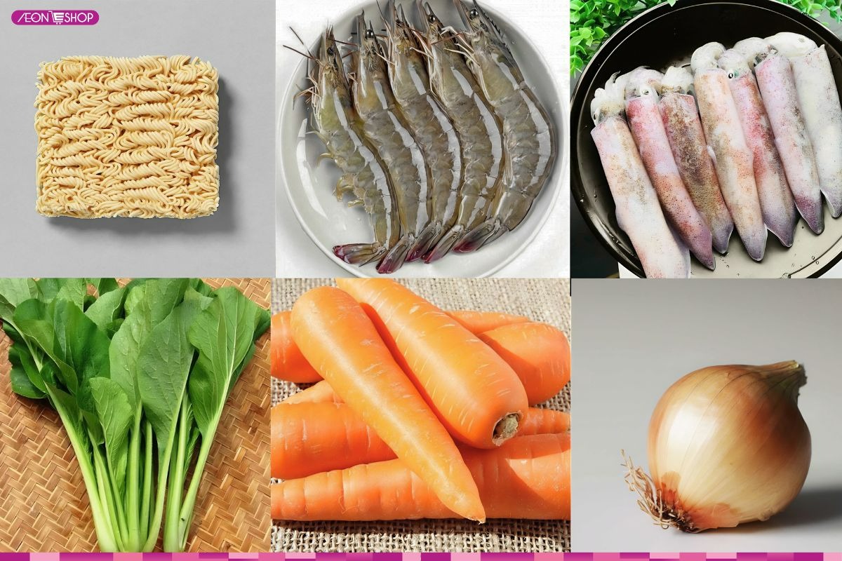 Chuẩn bị nguyên liệu làm mì xào hải sản