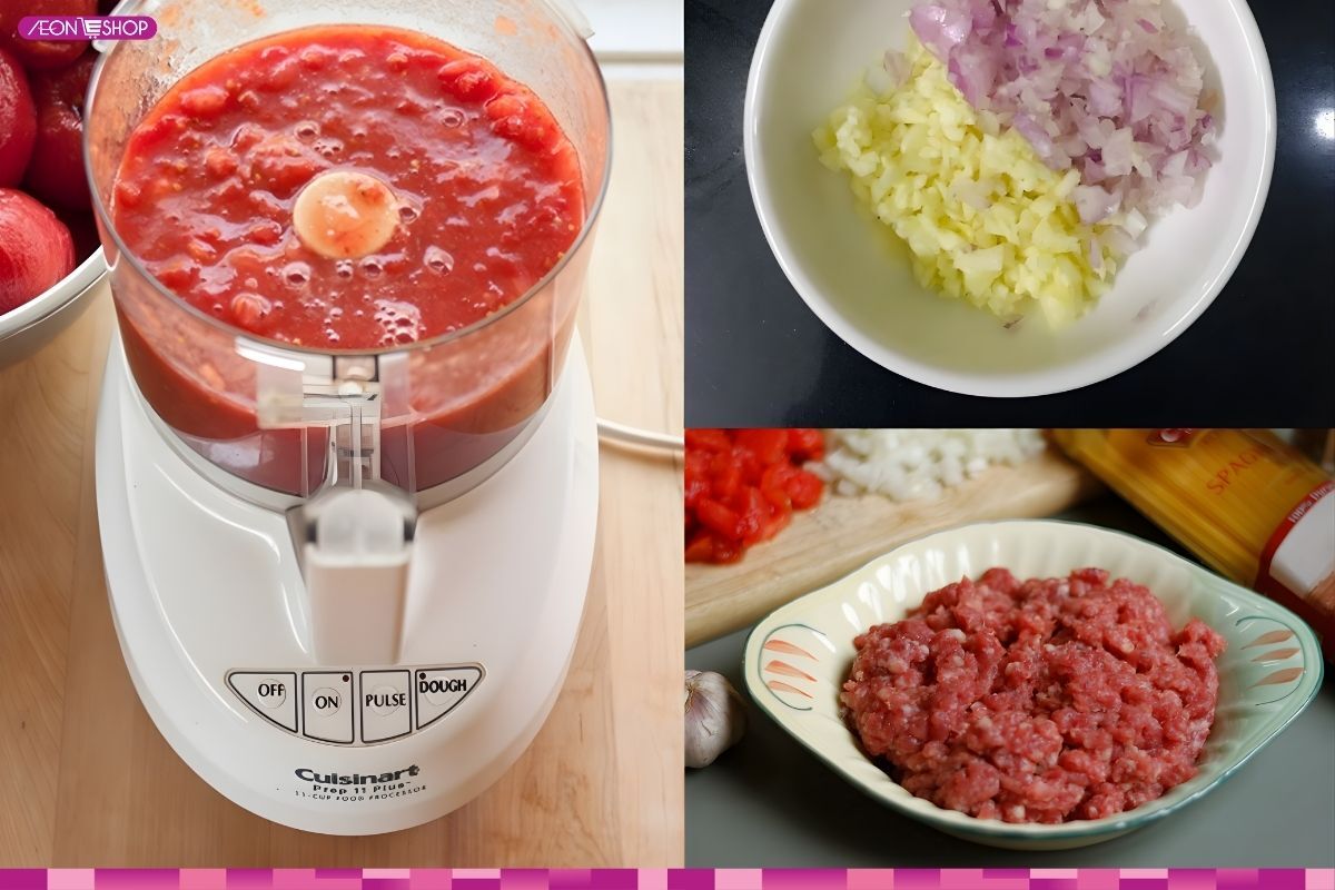 Sơ chế nguyên liệu làm mì Ý sốt bò bằm