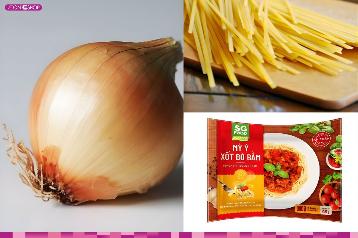 Nguyên liệu làm mì Ý sốt bò bằm với gói sốt có sẵn