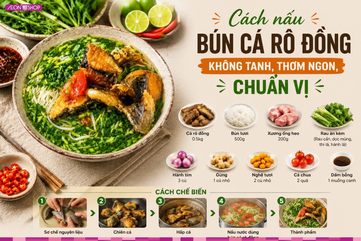Cách nấu bún cá rô đồng thơm ngon, không tanh chuẩn vị quán đơn giản nhất