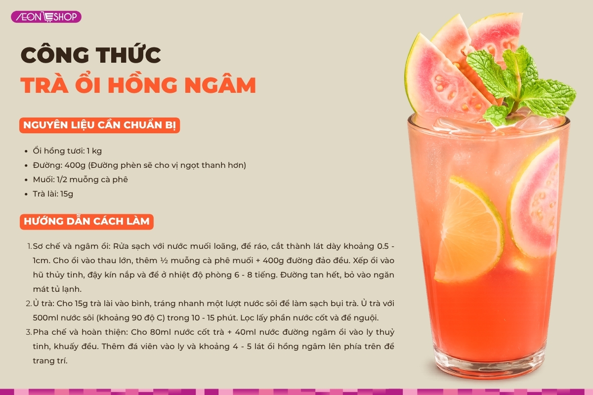 Cách làm trà ổi hồng ngâm tươi ngon đậm vị