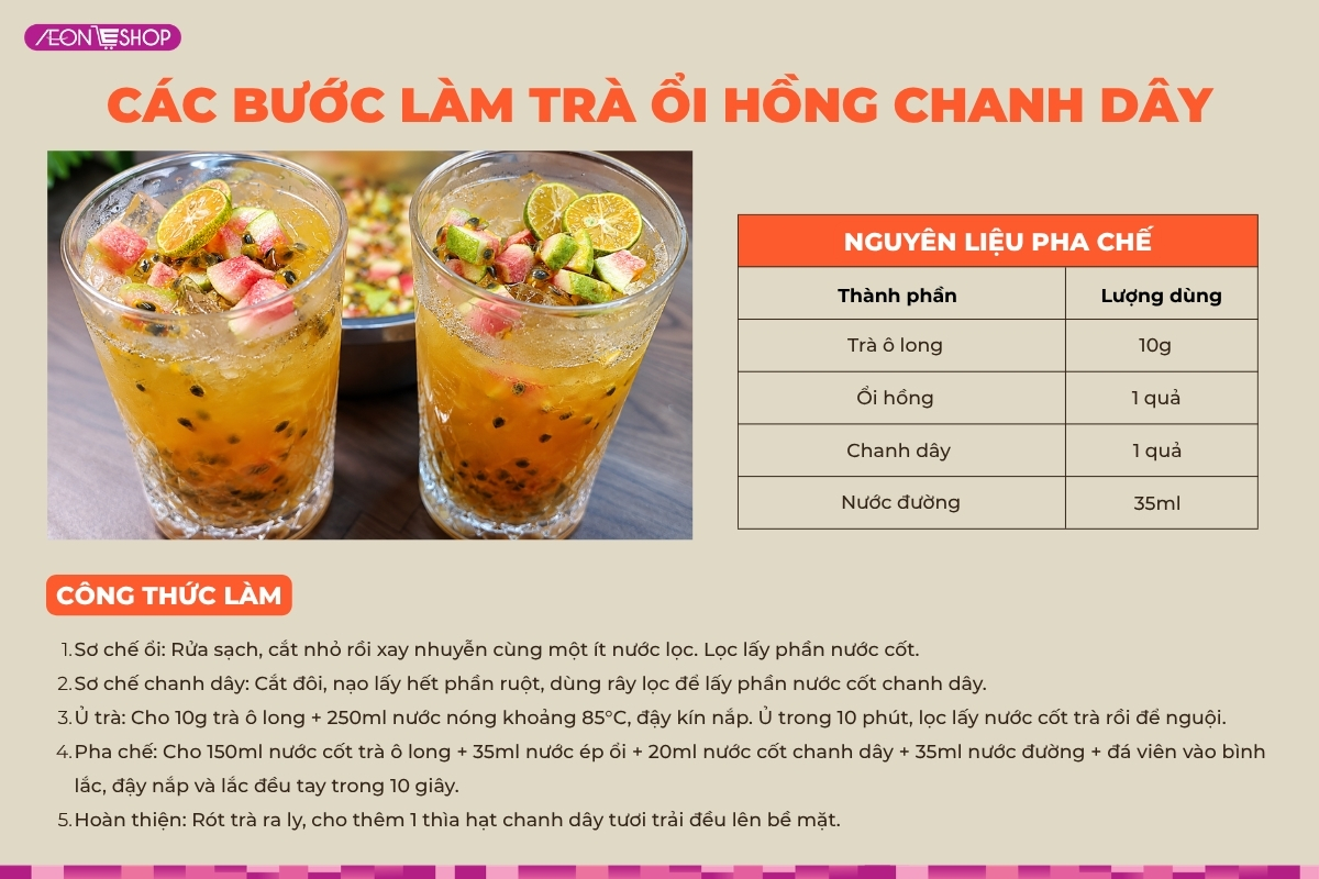 Cách làm trà ổi hồng chanh dây thơm ngon đậm vị