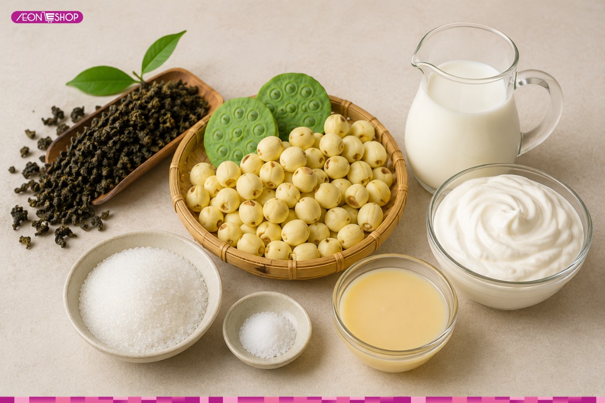 Nguyên liệu cần chuẩn bị cho công thức pha chế trà sen vàng