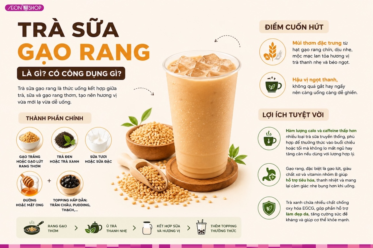 Công dụng của trà sữa gạo rang