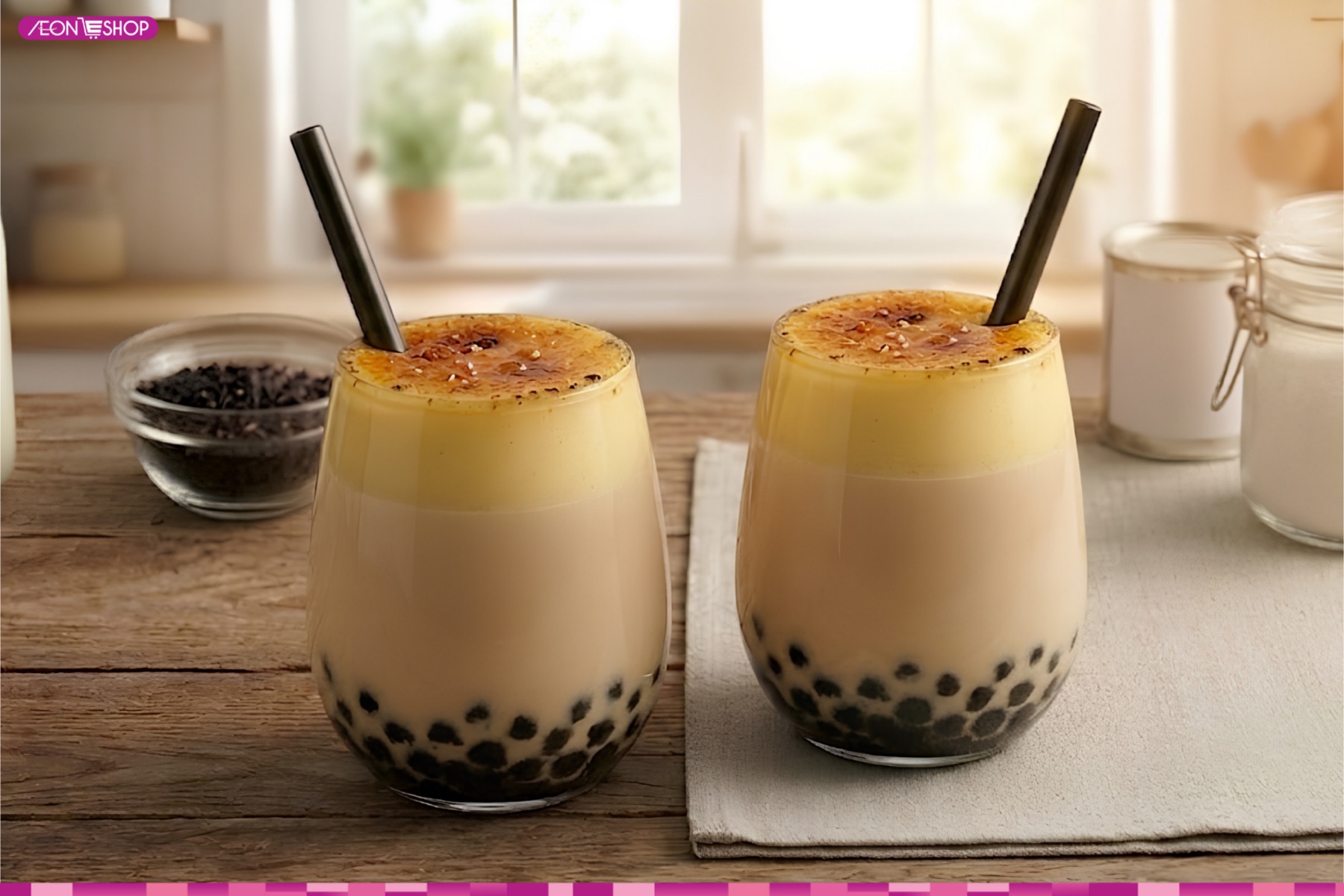 Ly trà sữa kem trứng nướng bắt mắt, thơm ngon