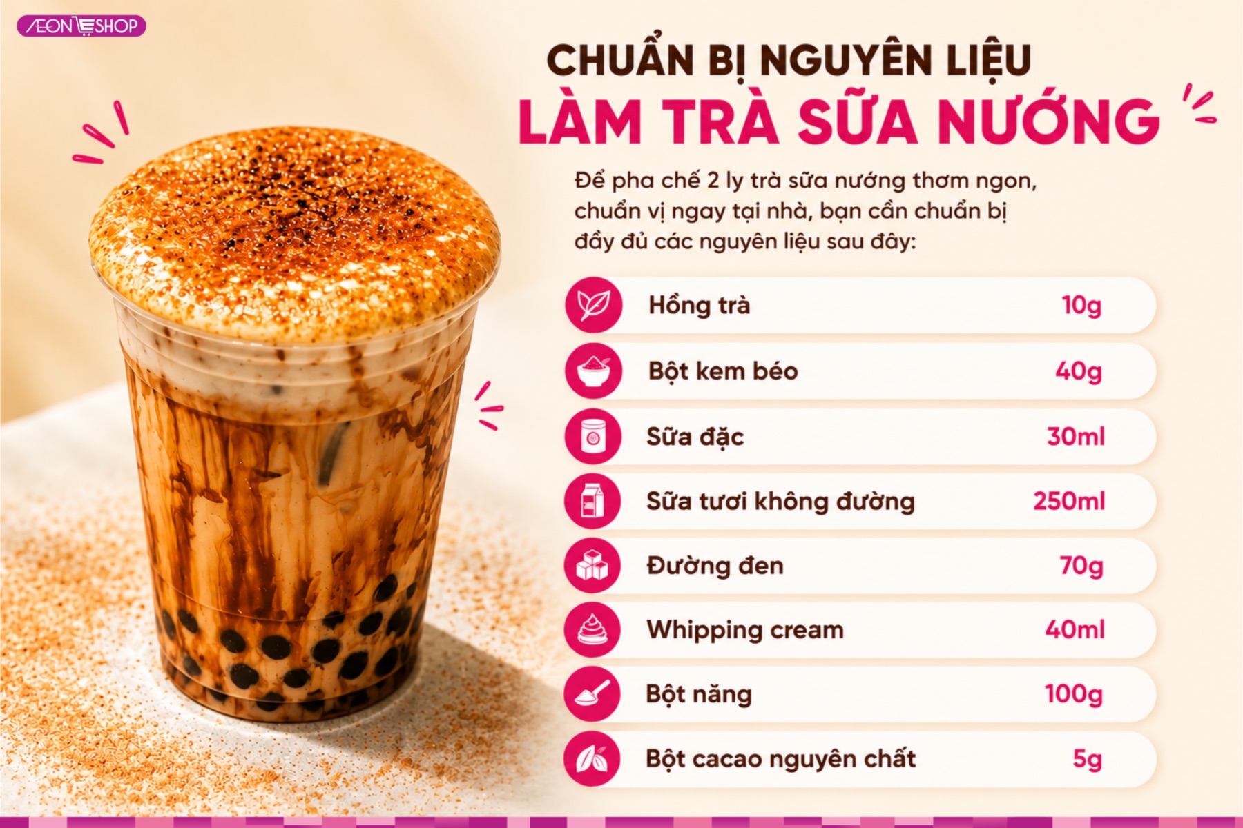 Nguyên liệu làm trà sữa nướng