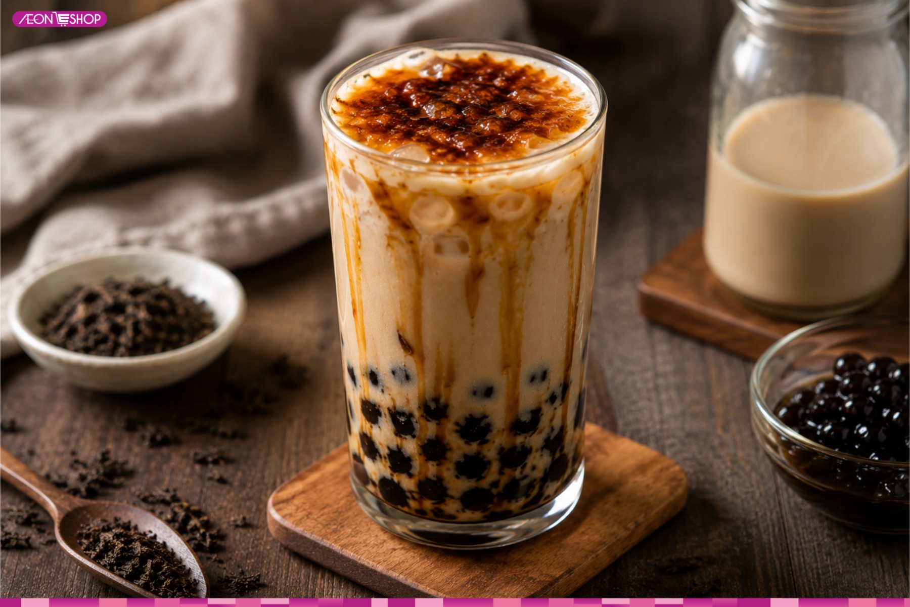 Thành phẩm ly trà sữa nướng hấp dẫn, thơm ngon