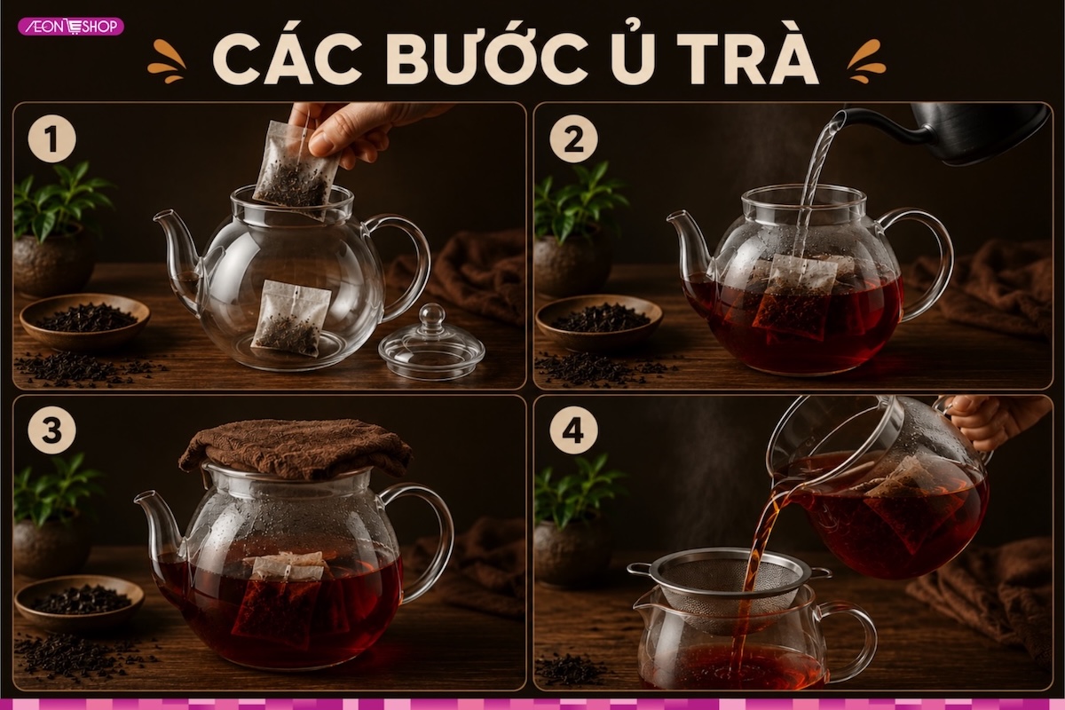 Các bước ủ trà để làm trà sữa socola