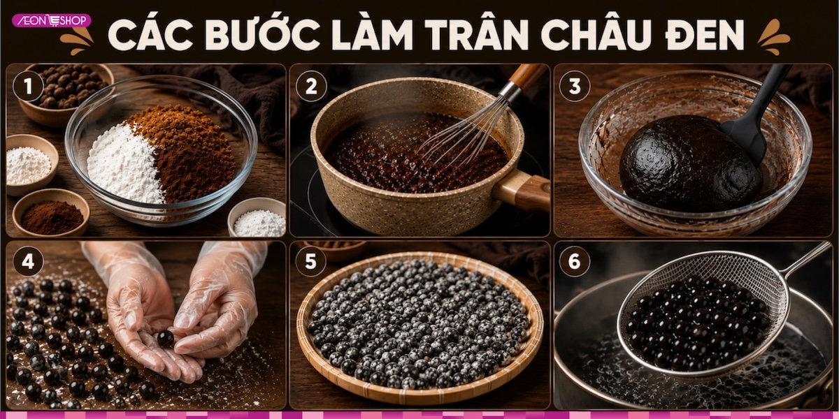 Làm trân châu đen để pha trà sữa socola
