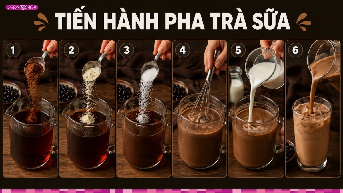 Tiến hành làm trà sữa socola với các bước đơn giản