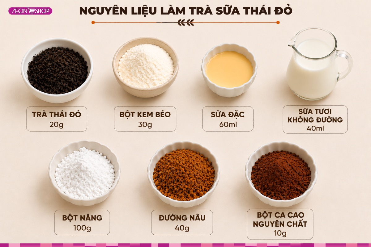 Các nguyên liệu làm trà sữa thái đỏ