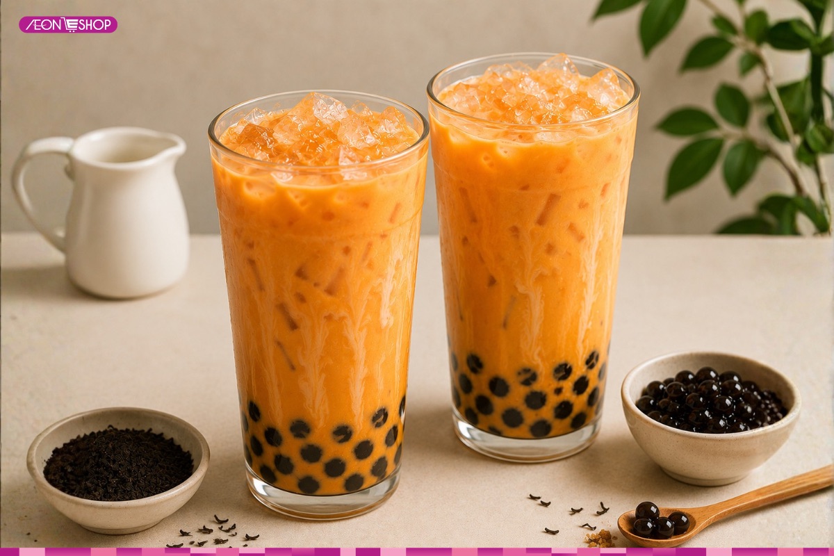 Thành phẩm ly trà sữa thái đỏ