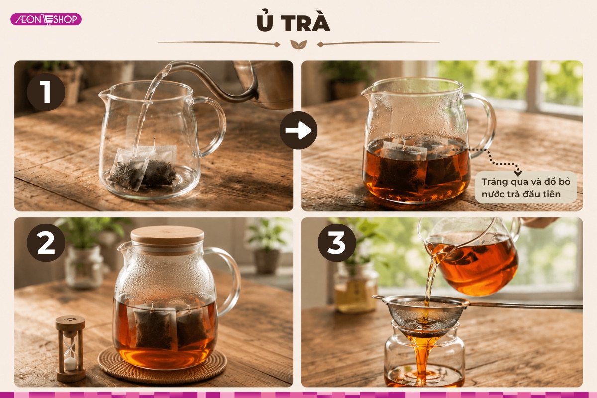 Ủ trà trong vòng 15 - 20 phút để làm trà sữa than đen