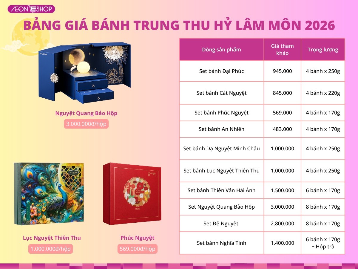 Bảng giá bánh trung thu Hỷ Lâm Môn 2026