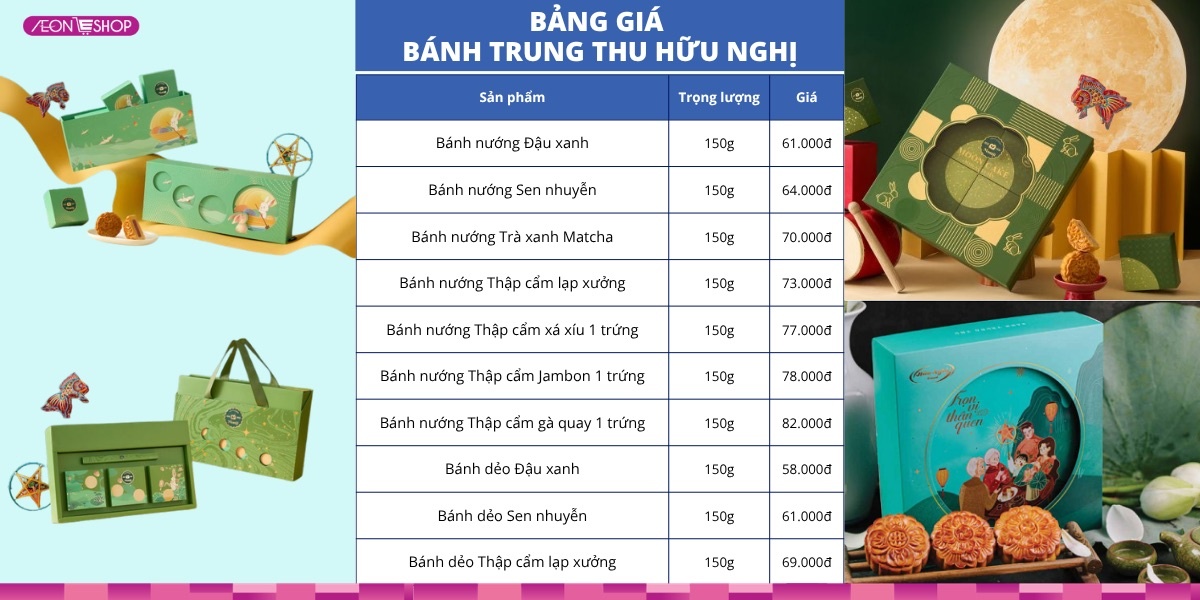 Bảng giá bánh trung thu Hữu Nghị 2026