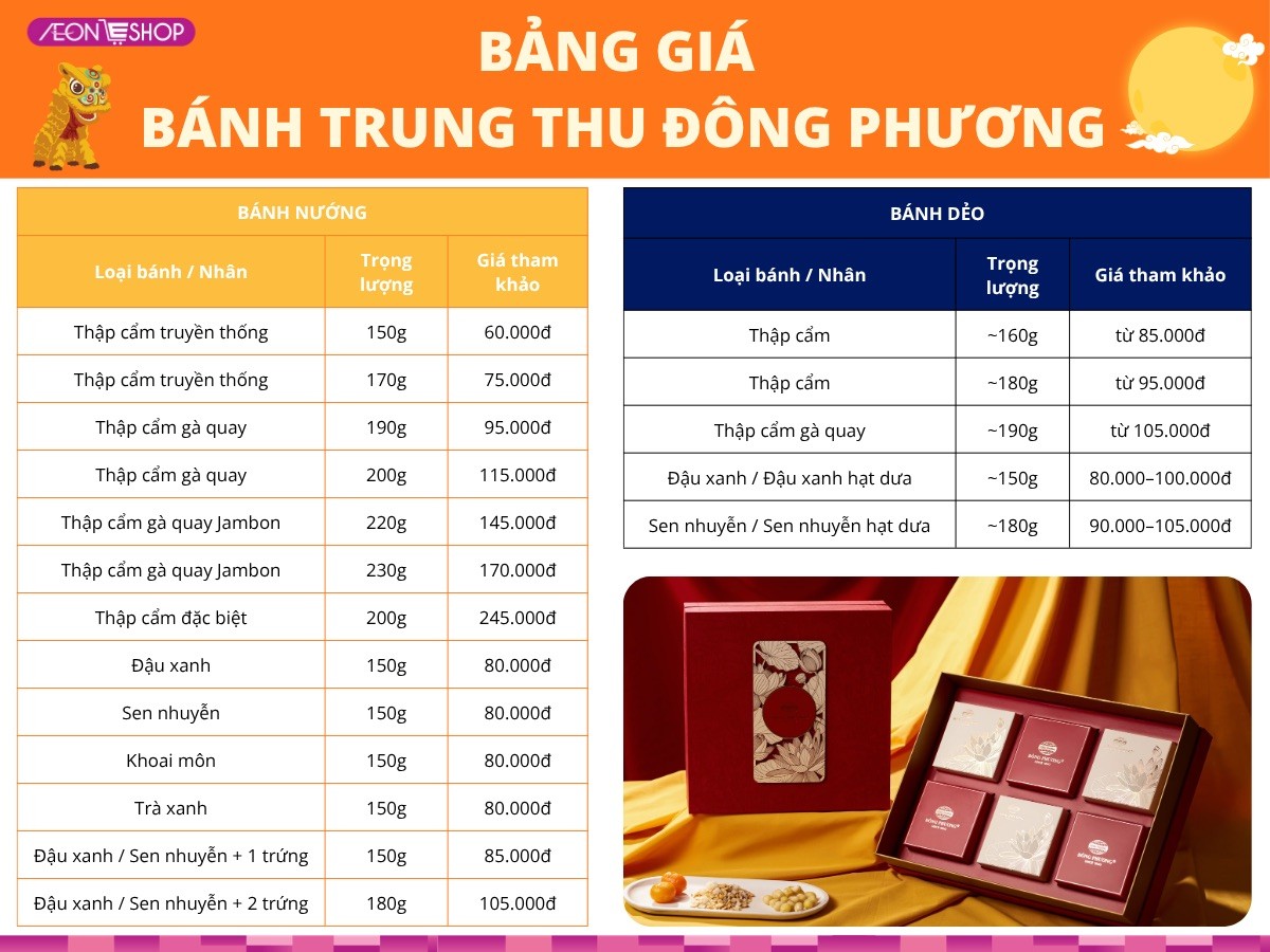 Bảng giá bánh trung thu Đông Phương 2026