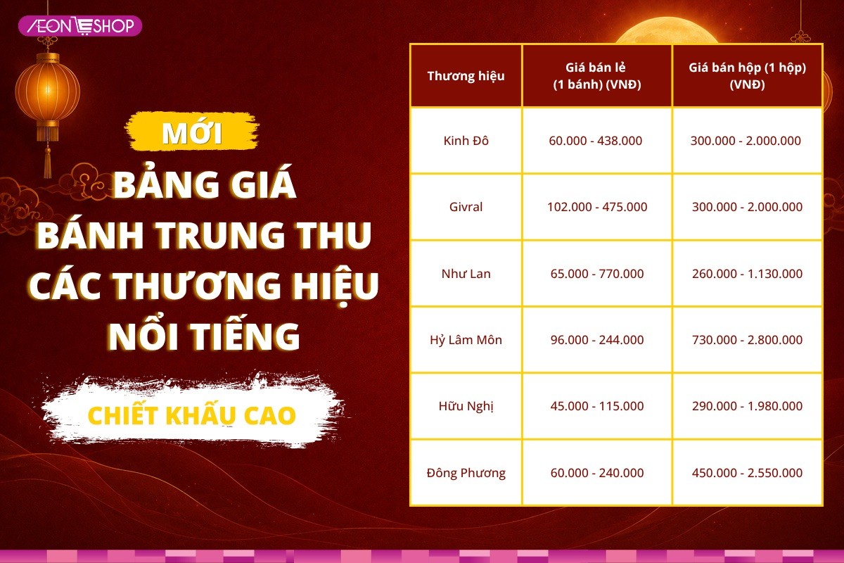 Giá bánh Trung thu 2026 – Cập nhật bảng báo giá chi tiết, mới nhất