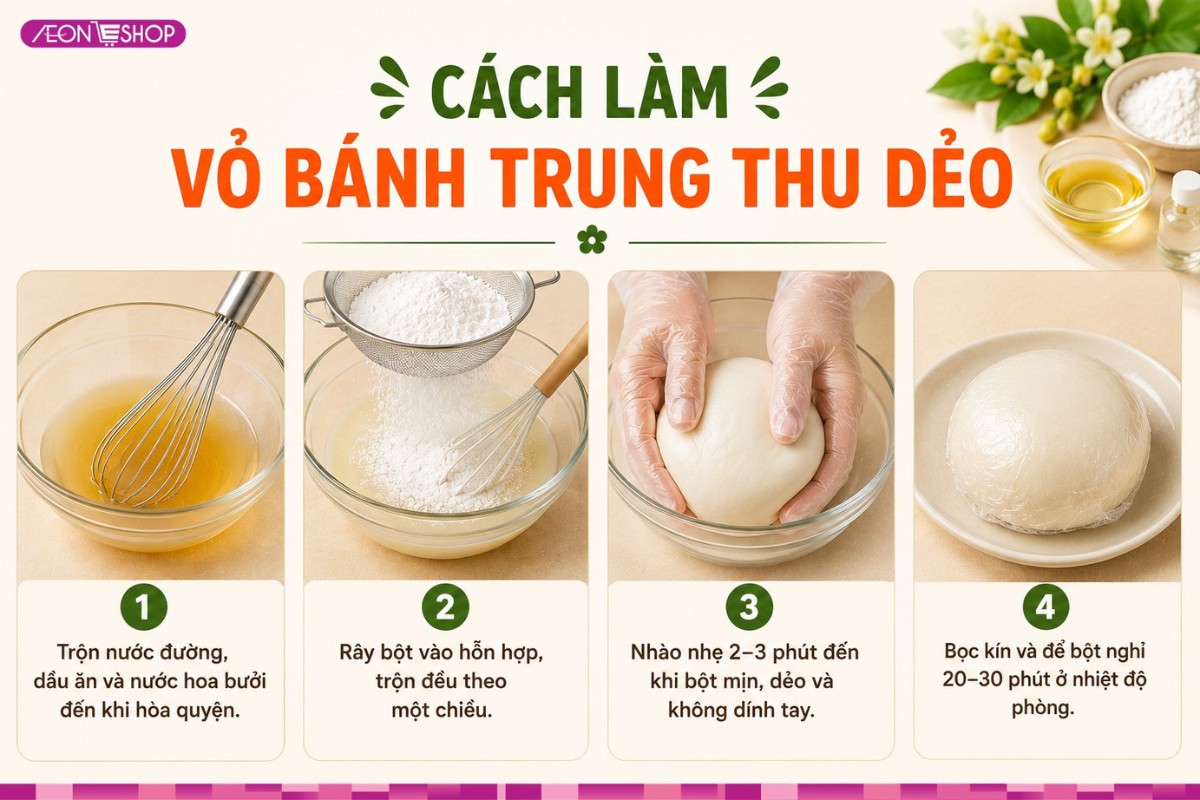 Các bước làm vỏ bánh trung thu dẻo đơn giản