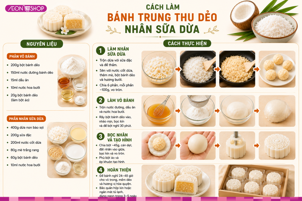Cách làm bánh dẻo nhân dừa dễ làm tại nhà