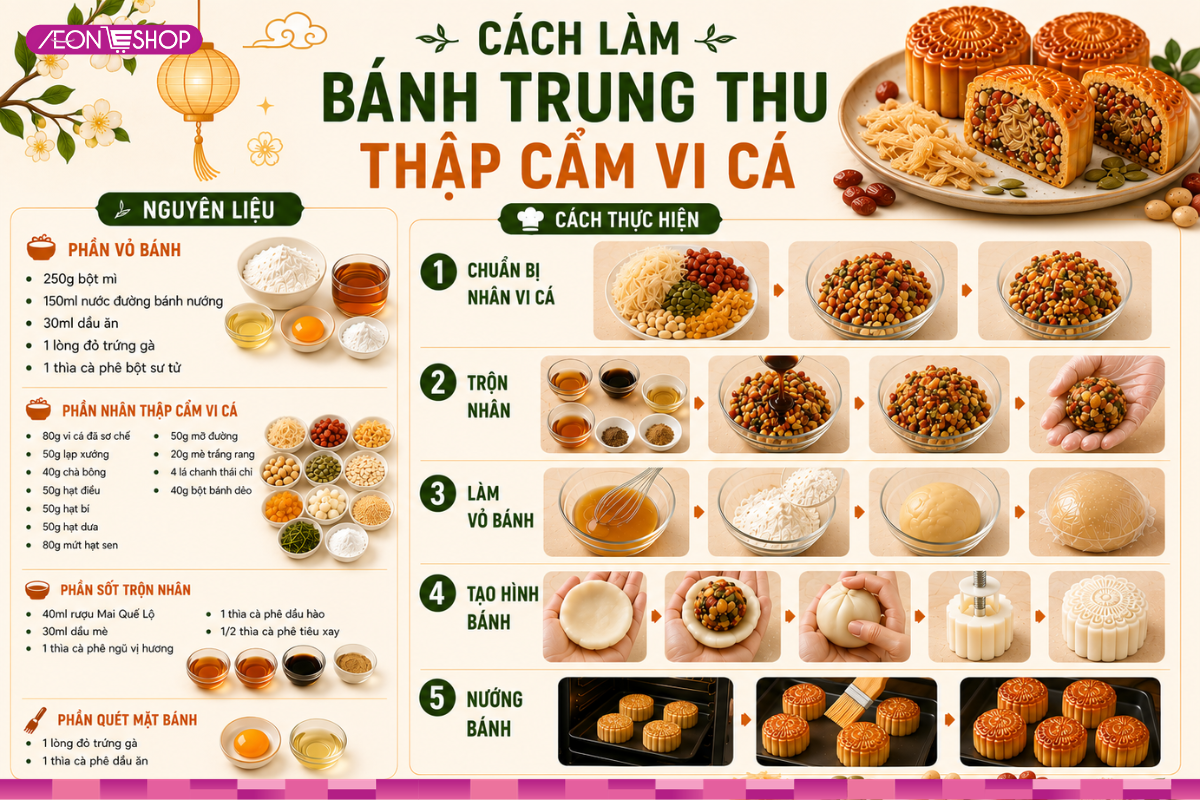 Hướng dẫn làm bánh trung thu thập cẩm vi cá với quy trình thực hiện chi tiết