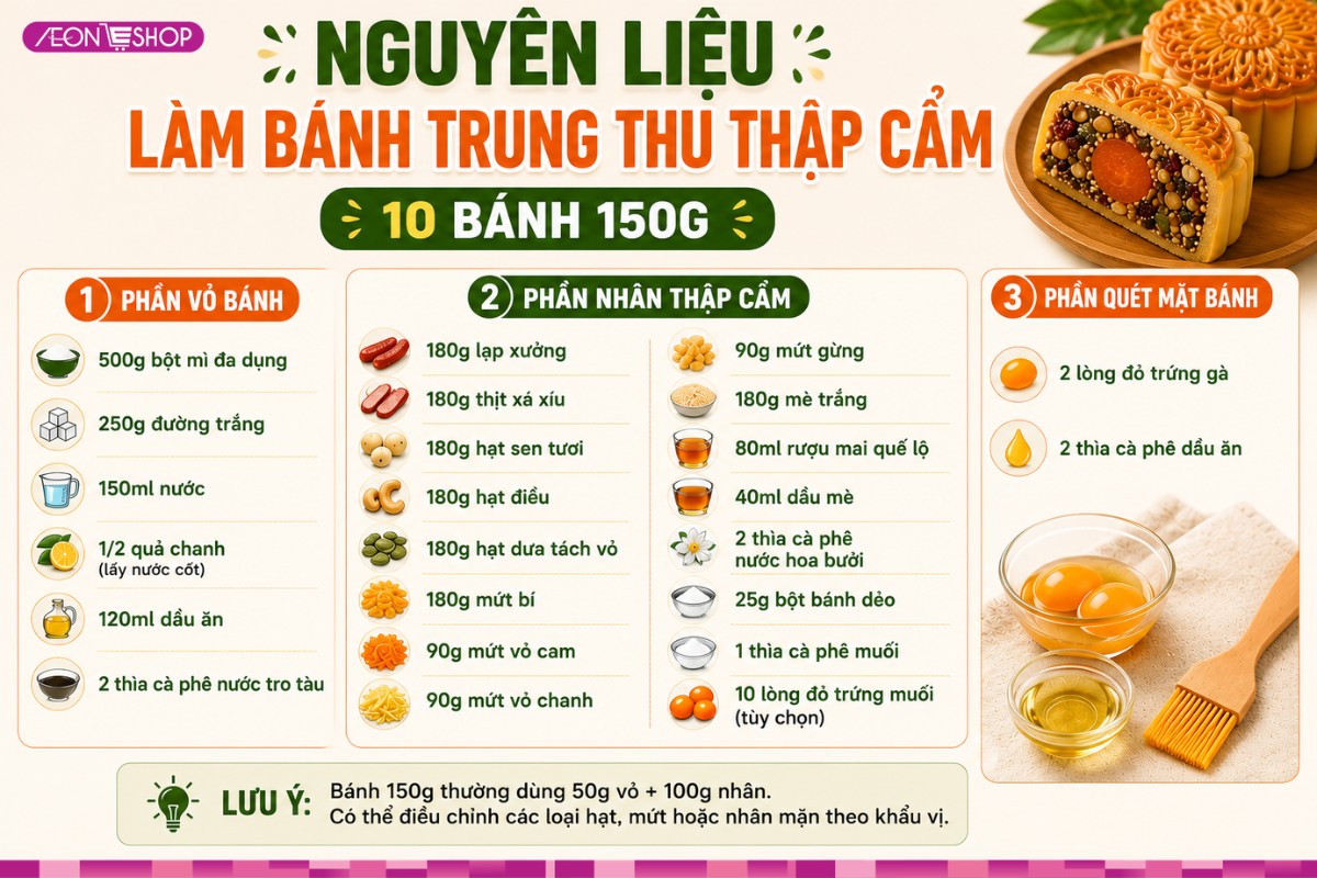 Các nguyên liệu làm bánh trung thu thập cẩm truyền thống