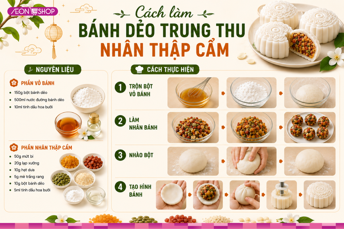 Cách làm bánh dẻo trung thu nhân thập cẩm đơn giản tại nhà