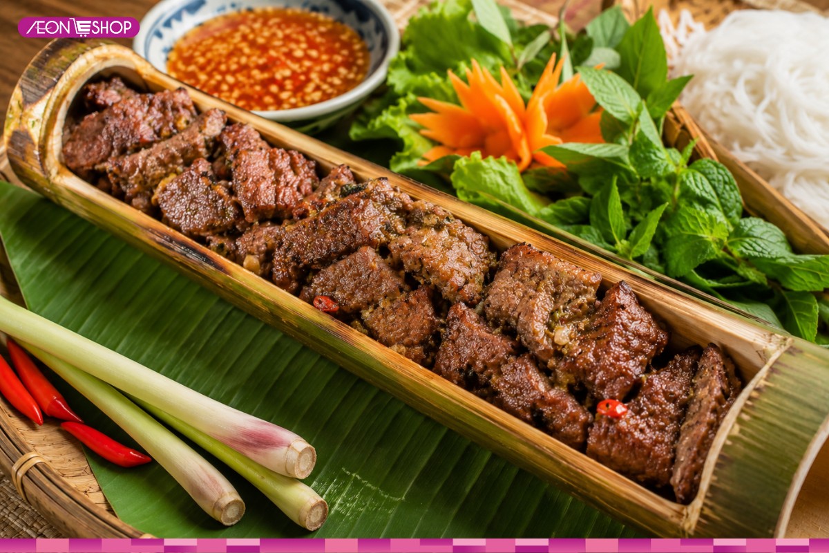 Bò nướng ống tre