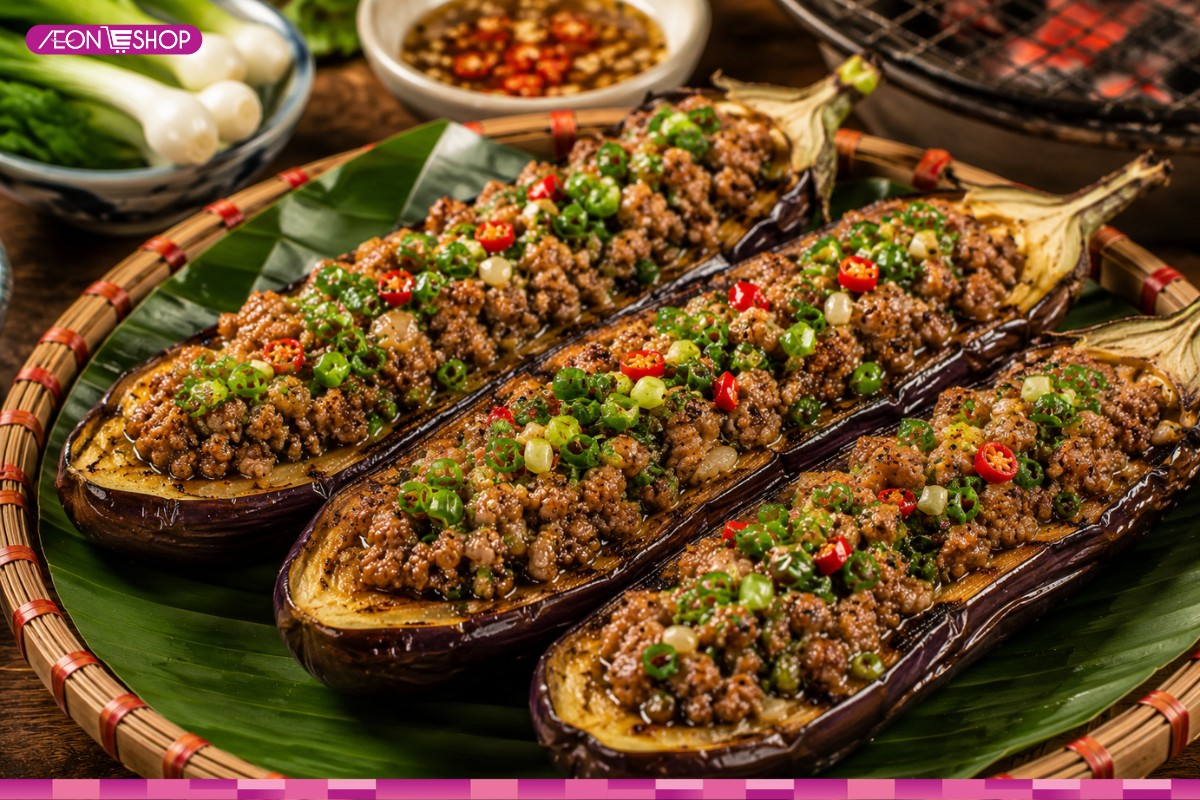 Cà tím nướng mỡ hành thịt băm