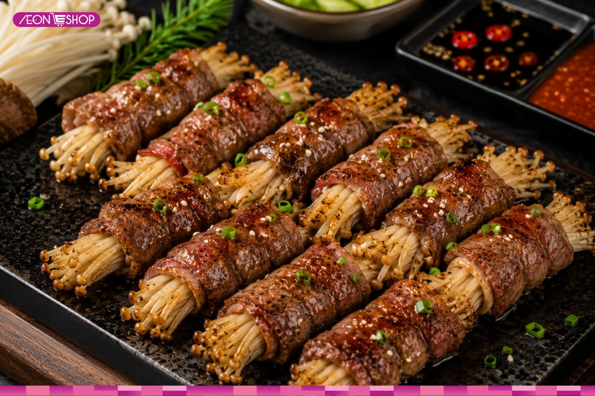ba chỉ cuộn nấm kim châm