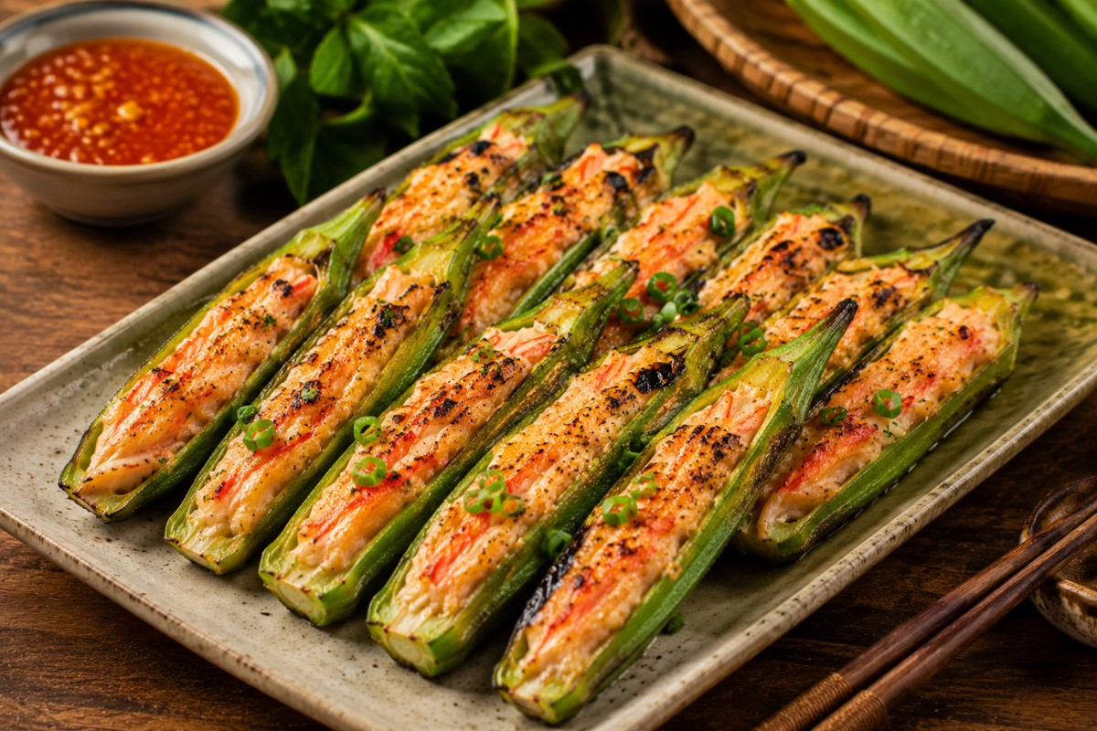 Đậu bắp nhồi thanh cua nướng