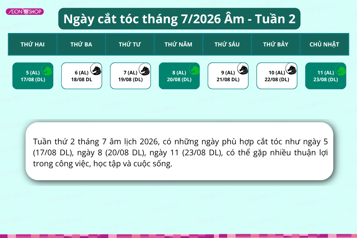 Lịch cắt tóc tháng 7 tuần 2